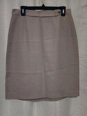 Women's Midi Skirt Pencil Straight Button Front Back Slit and Zip Beige Size 12